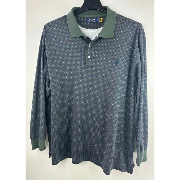 *Flawed Polo Ralph Lauren Soft Cotton Long Sleeve Polo Shirt Geometric Men's 2XB - Picture 11 of 11